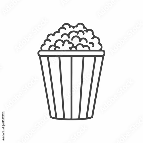 A simple illustration of a classic popcorn bucket filled with fluffy popcorn.