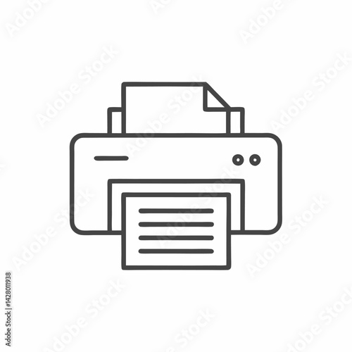 A monochrome illustration of a printing machine with a document being printed.