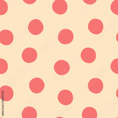 Seamless vector pattern with large retro polka dots in soft pastel tones. Pink circles on warm cream background. Perfect for textiles wallpapers stationery wrapping paper kids decor  craft projects.