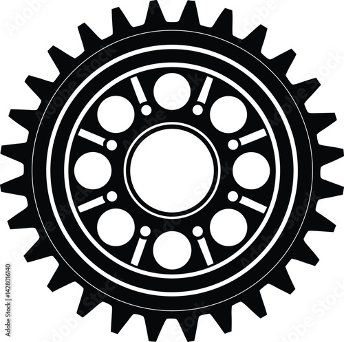 Mechanical Flywheel Ring Gear in Black | Industrial Silhouette Vector for Auto, Print & Tech Design
