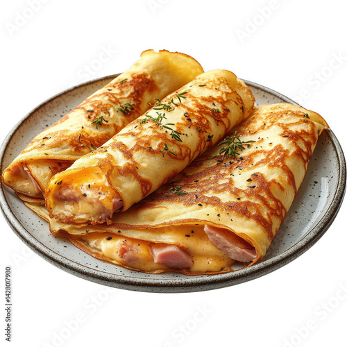 Delicious ham and cheese crepes recipe savory french crepes breakfast food on transparent background