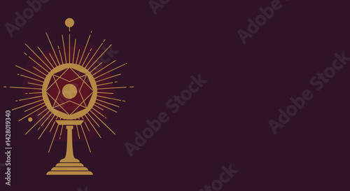 Religious symbol with golden rays on a dark background  Magic ritual 
