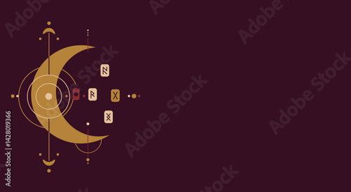 Mystical Moon Phase Illustration in Gold and Burgundy Colors  Magic ritual