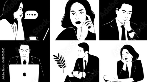 Monochrome portraits of professionals at work