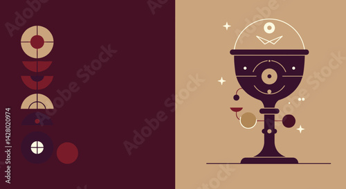 Abstract illustration of a vintage gramophone against a minimalist background  Magic ritual