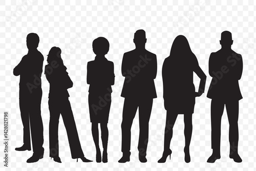 silhouettes of people working group of standing business people vector on Transparent Background. EPS 10.