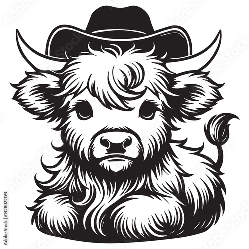 Rustic baby highland cattle illustration clipart

