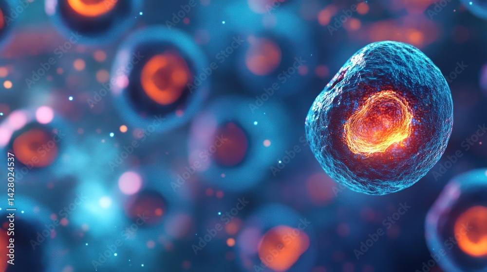 Naklejka premium Microscopic Cellular World: A Vivid Depiction of Cell Structures and Processes