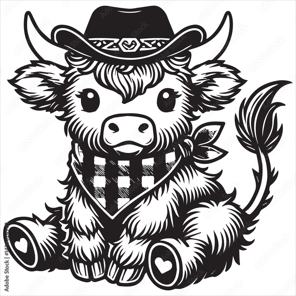 Fototapeta premium Cute baby cow face highland vector file
