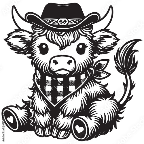 Cute baby cow face highland vector file


