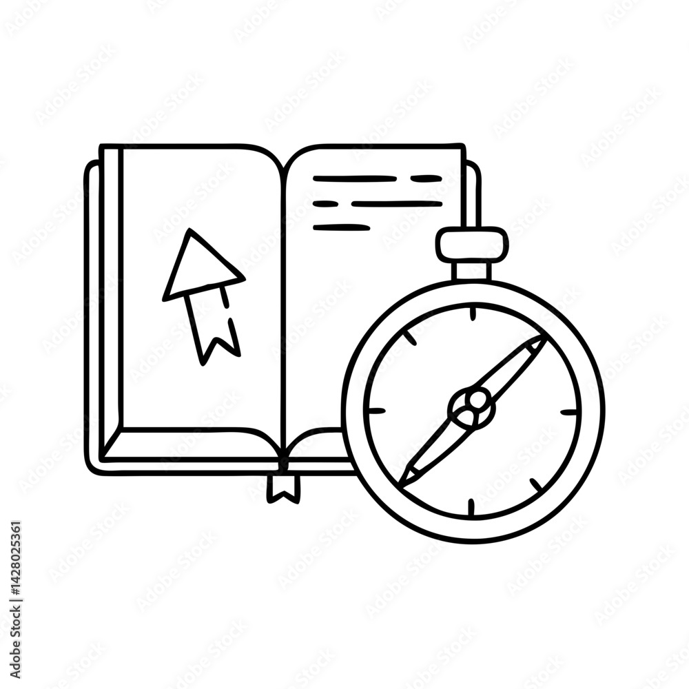 Obraz premium book and compass icon, book and compass line art - simple line art of book and compass, perfect for book and compass logos and icons