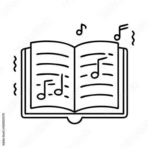 book and musical notes poetry or songbook icon