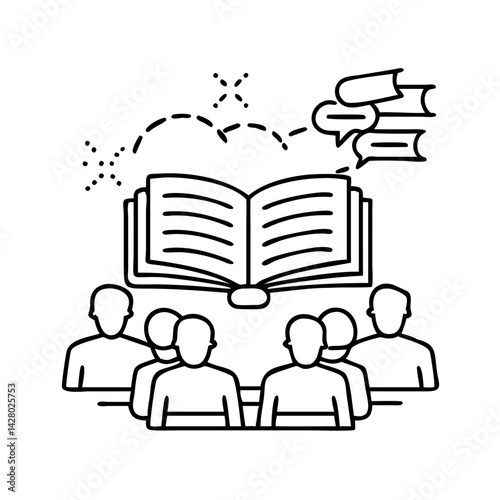 book club gathering icon, book club gathering line art - simple line art of book club gathering, perfect for book club gathering logos and icons