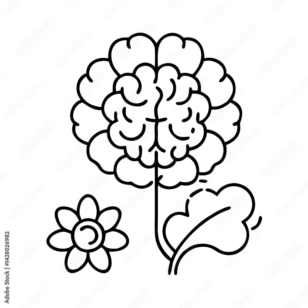 brain with flower icon, brain with flower line art - simple line art of brain with flower, perfect for brain with flower logos and icons brain with flower icon, brain with flower line art - simple line art of brain with flower, perfect for brain with flower logos and icons