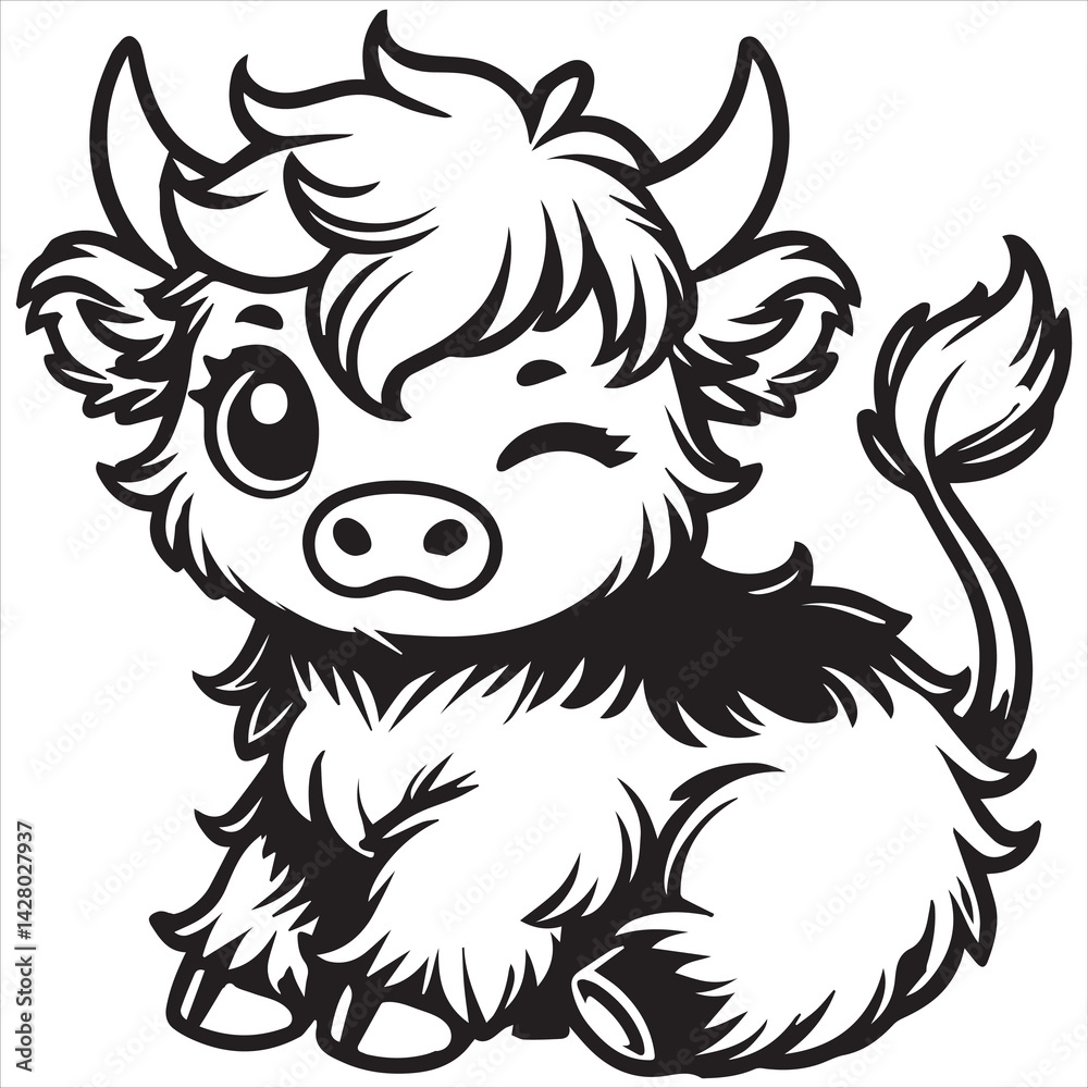 Obraz premium Watercolor baby highland cow digital download