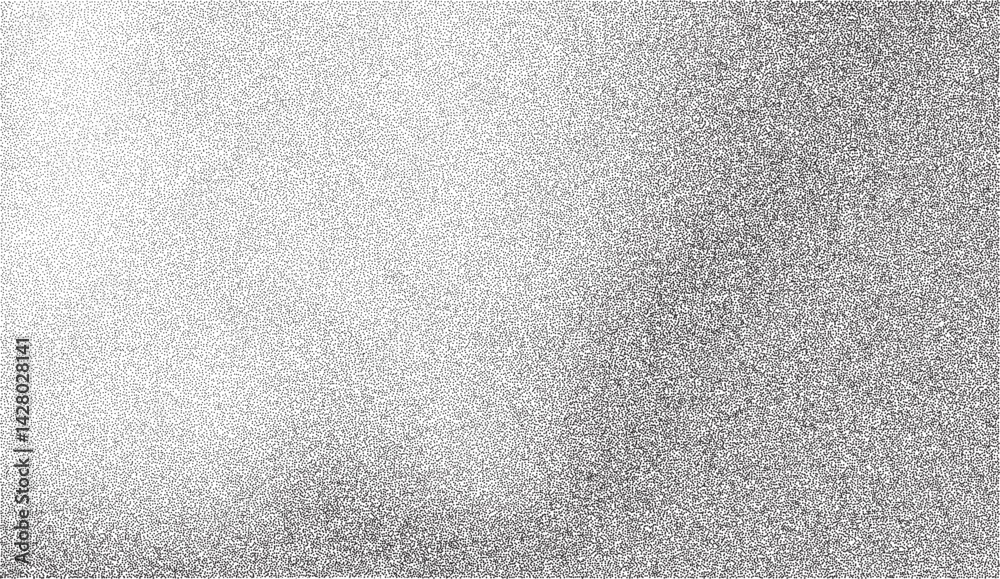 Fototapeta premium Grainy background with a noise gradient and an abstract black and white effect. Grainy sandpaper painted with vector brush dots and shapes. Wavy sprayed grunge with dark space circles splattered fluid