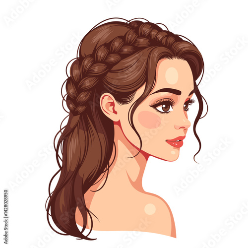 Woman braiding hair in a stylish pose, self-care moment