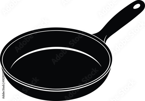 Frying Pan Silhouette in Black | Kitchen Cookware Vector