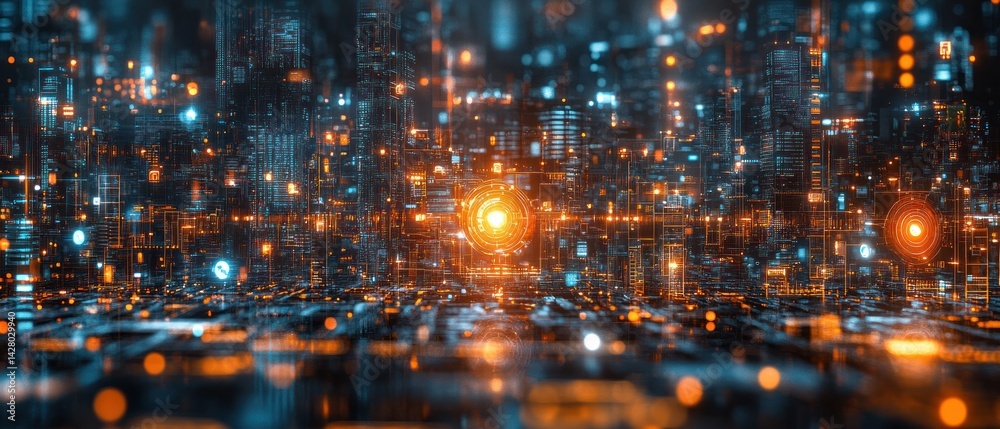 Obraz premium Cyberpunk Metropolis: A Digital Cityscape at Night