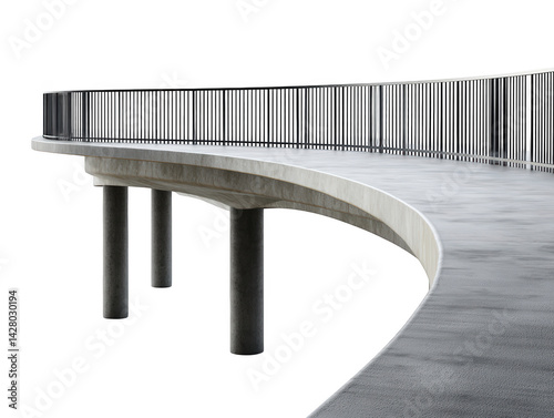 Modern concrete pedestrian bridge design with metal railing way grey city on transparent background