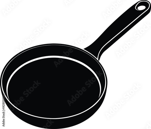 Frying Pan Silhouette in Black | Kitchen Cookware Vector