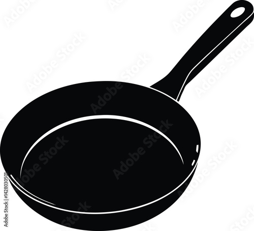Frying Pan Silhouette in Black | Kitchen Cookware Vector