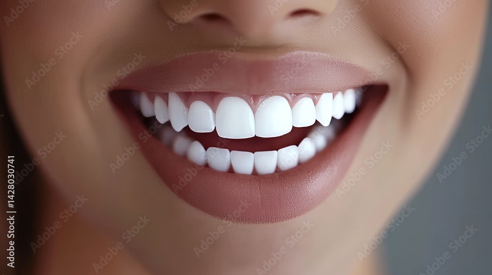 Fototapeta premium A wallpaper background featuring a close-up of a perfect smile with white, healthy, and beautiful teeth