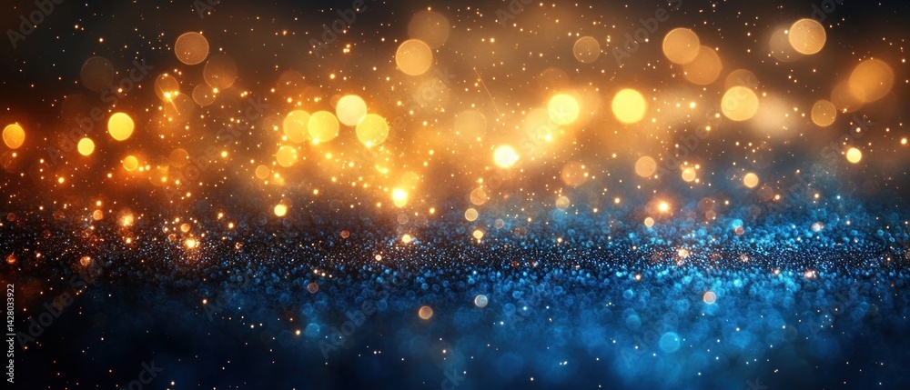 Fototapeta premium Dazzling Blue and Gold Glitter Lights Abstract Background