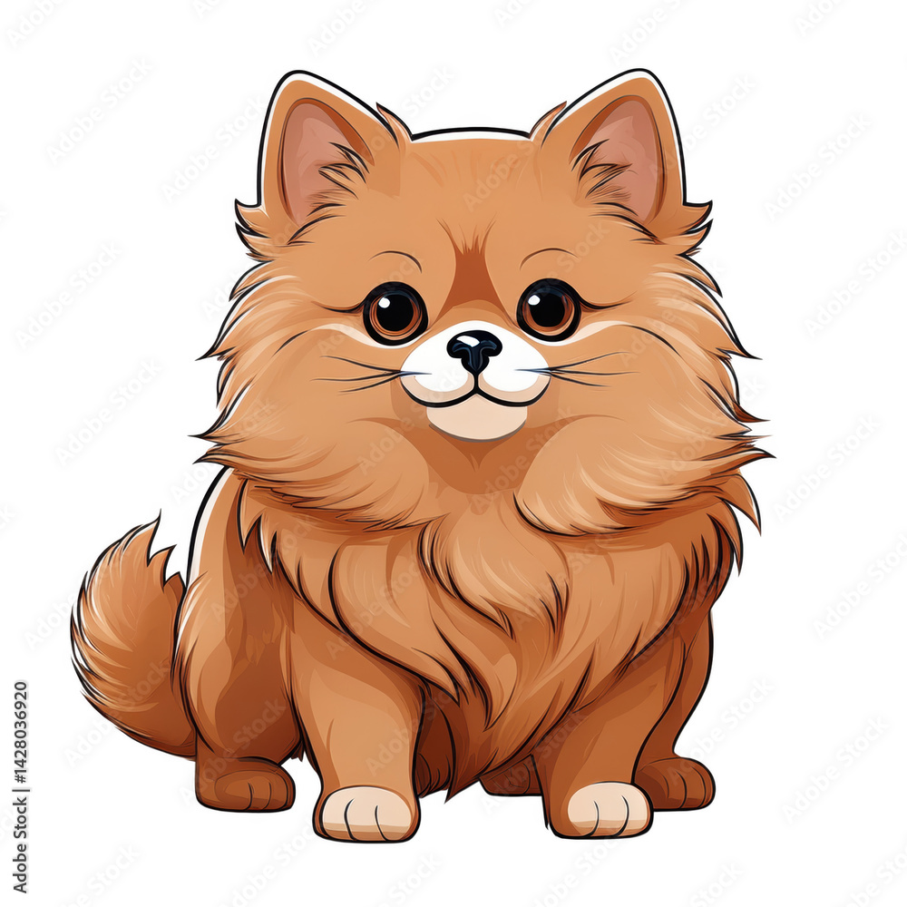 Adorable Pomeranian Puppy Dog Sitting Fluffy Fur Reddish Brown Cartoon Illustration Pet Animal Adorable Pomeranian Puppy Dog Sitting Fluffy Fur Reddish Brown Cartoon Illustration Pet Animal