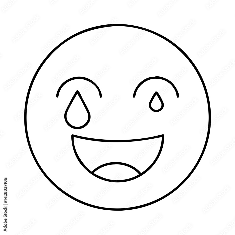Fototapeta premium face with happy tear icon, face with happy tear line art - simple line art of face with happy tear, perfect for face with happy tear logos and icons