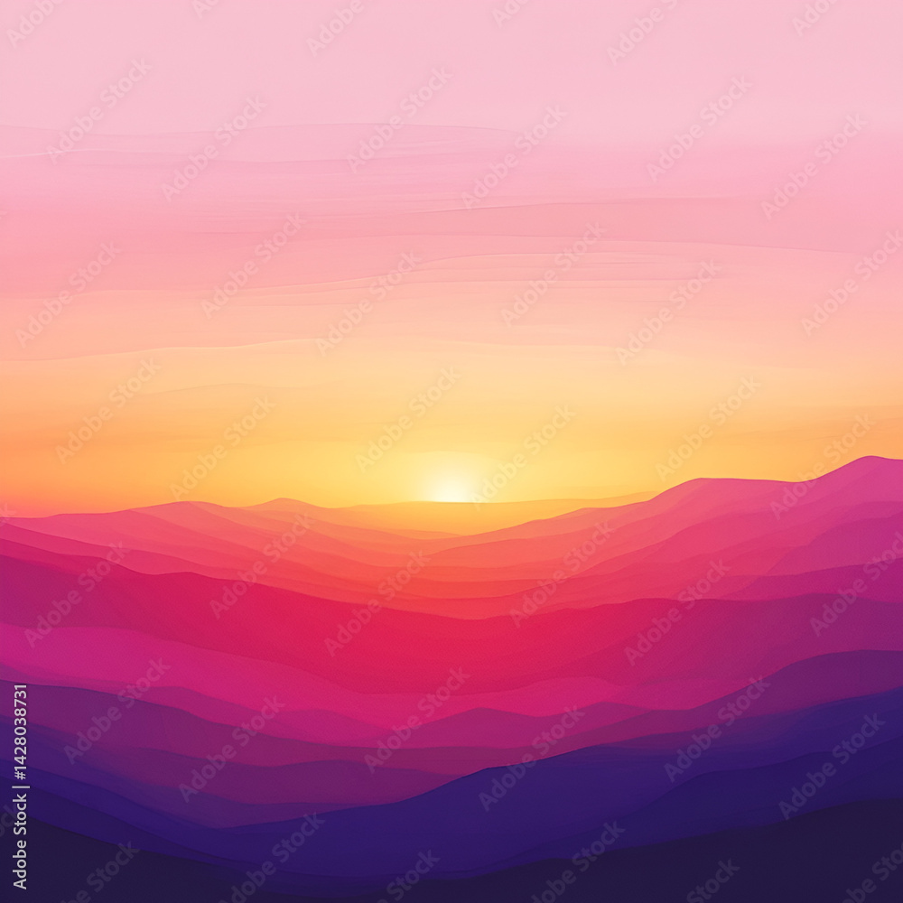 Fototapeta premium Sunset view over purple mountains nature landscape tranquil environment aesthetic scene