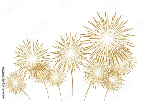 Elegant gold vector fireworks illustration on white background for festive designs