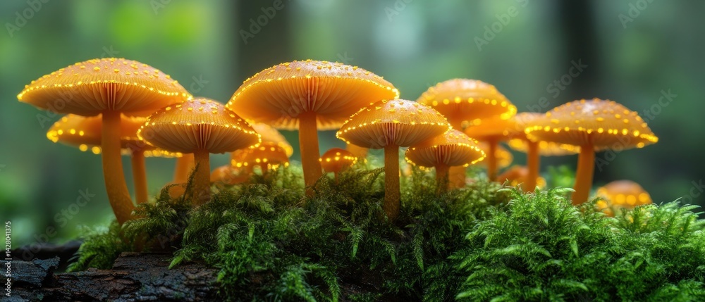 Fototapeta premium Enchanted Forest: Glowing Mushrooms on Moss