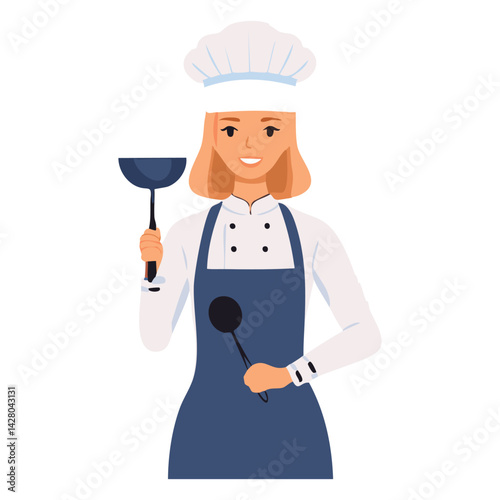 Empowering Women in Cooking. A Professional Chef with a Ladle
