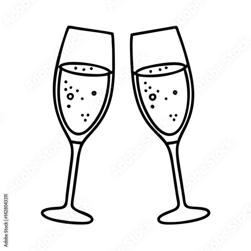 glass of sparkling wine icon, glass of sparkling wine line art - simple line art of glass of sparkling wine, perfect for glass of sparkling wine logos and icons
