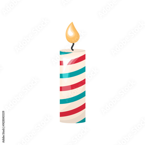 Elements of Christmas. Vector Candle with Stripes. For holiday cards, stickers. Stock isolated clipart on a white background.