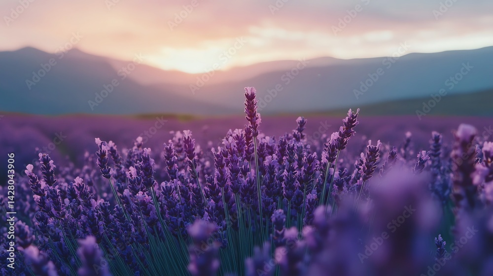 Naklejka premium Lavender Field Sunset Landscape Photography