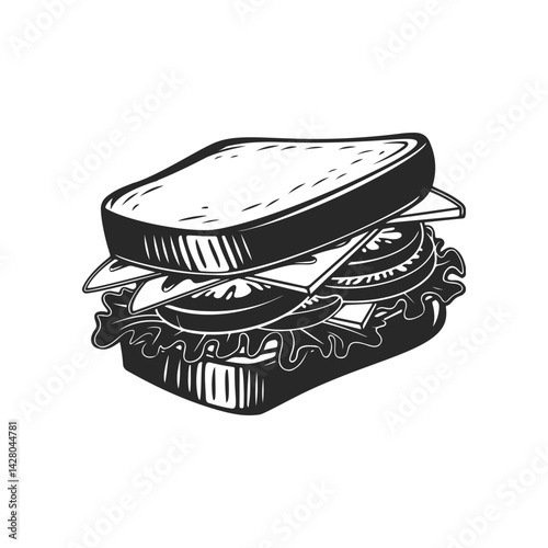 Illustration of Sandwich isolated on white background. Emblem with sandwich. Vector illustration