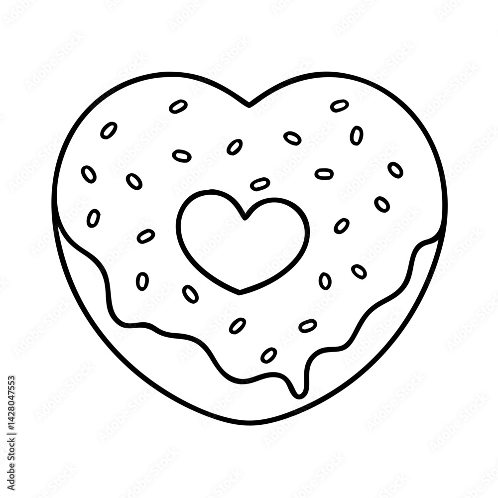 Obraz premium heart shaped doughnut icon, heart shaped doughnut line art - simple line art of heart shaped doughnut, perfect for heart shaped doughnut logos and icons