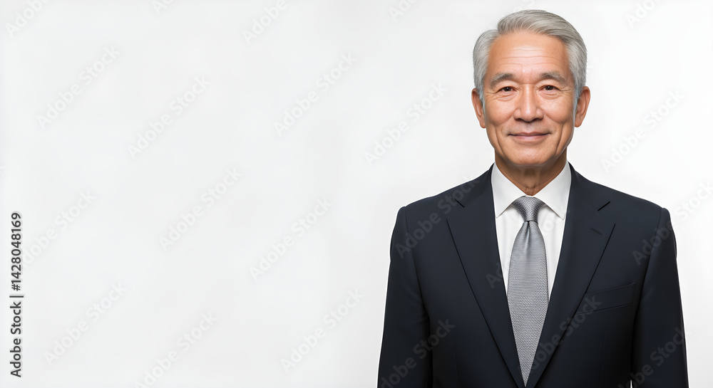 A confident and professional businessman in a sharp suit, standing against a clean white background.