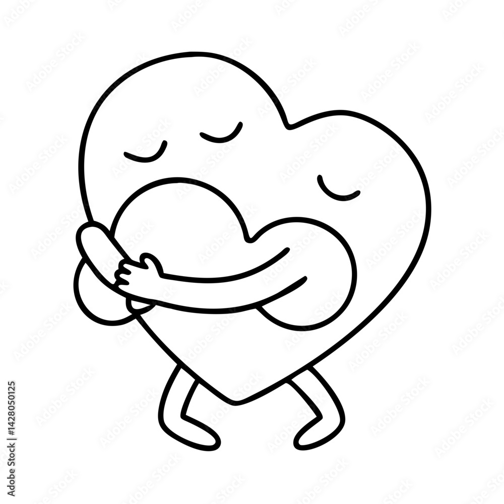 Obraz premium hugging heart icon, hugging heart line art - simple line art of hugging heart, perfect for hugging heart logos and icons