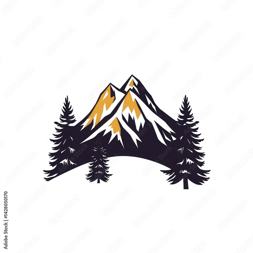 Obraz premium A picturesque mountain landscape featuring majestic peaks and lush evergreen trees under a clear sky, ideal for outdoor enthusiasts and nature lovers seeking adventure.