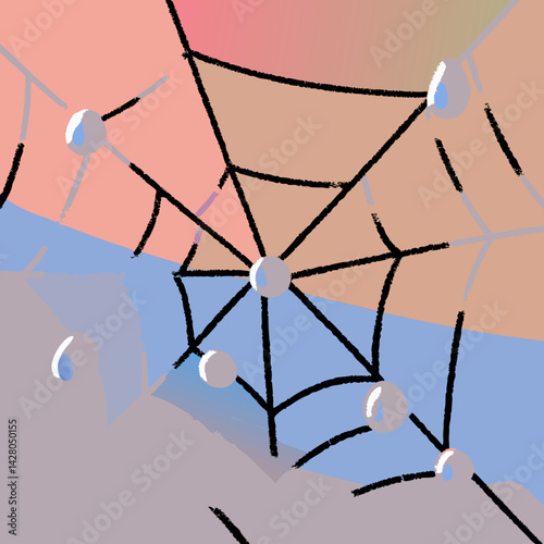 A spider web with few droplets of water on it