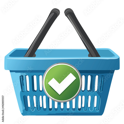 Blue Shopping Basket with Confirm Icon
