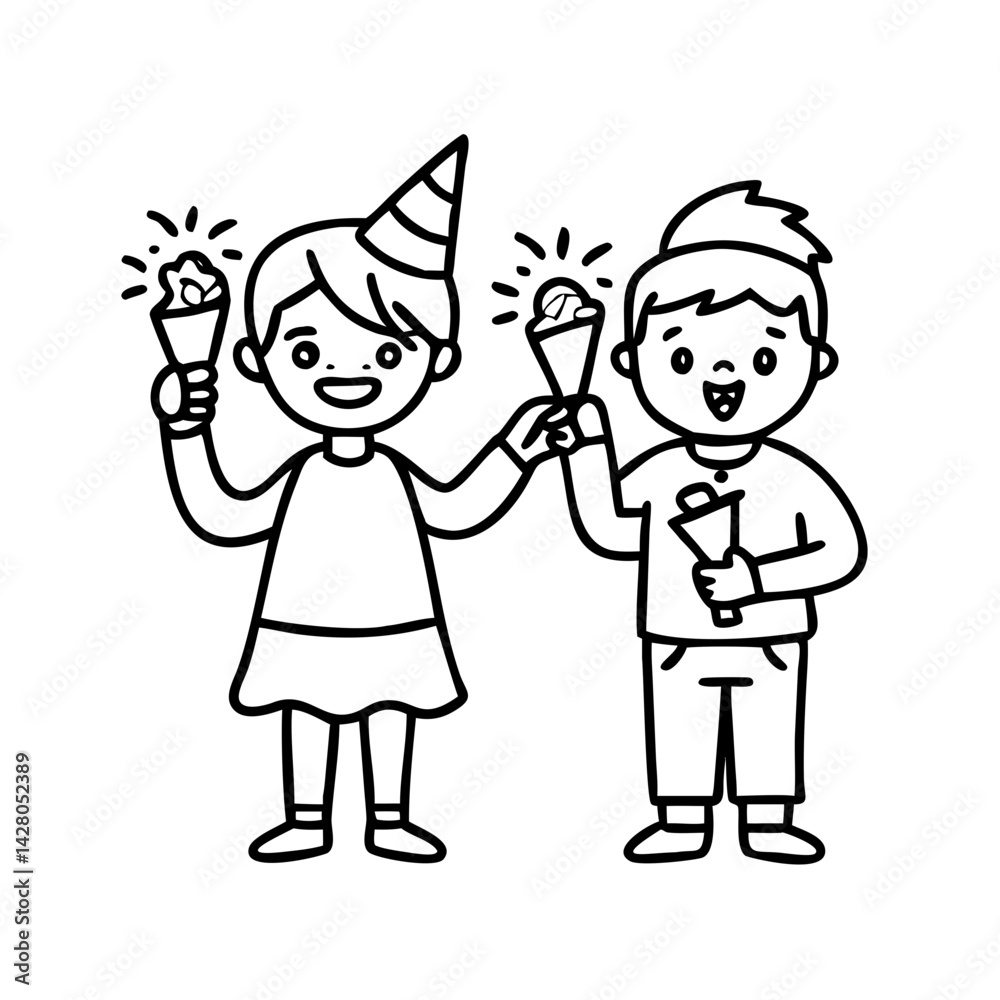 kids with party favors icon, kids with party favors line art - simple line art of kids with party favors, perfect for kids with party favors logos and icons kids with party favors icon, kids with party favors line art - simple line art of kids with party favors, perfect for kids with party favors logos and icons