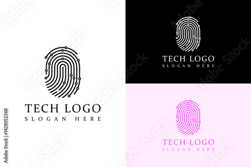 fingerprint neuro lines vector illustration, abstract, icon, logo for data collection, data analyst, cloud computing, database, tech, fintech, blockchain, artificial intelligence, and more