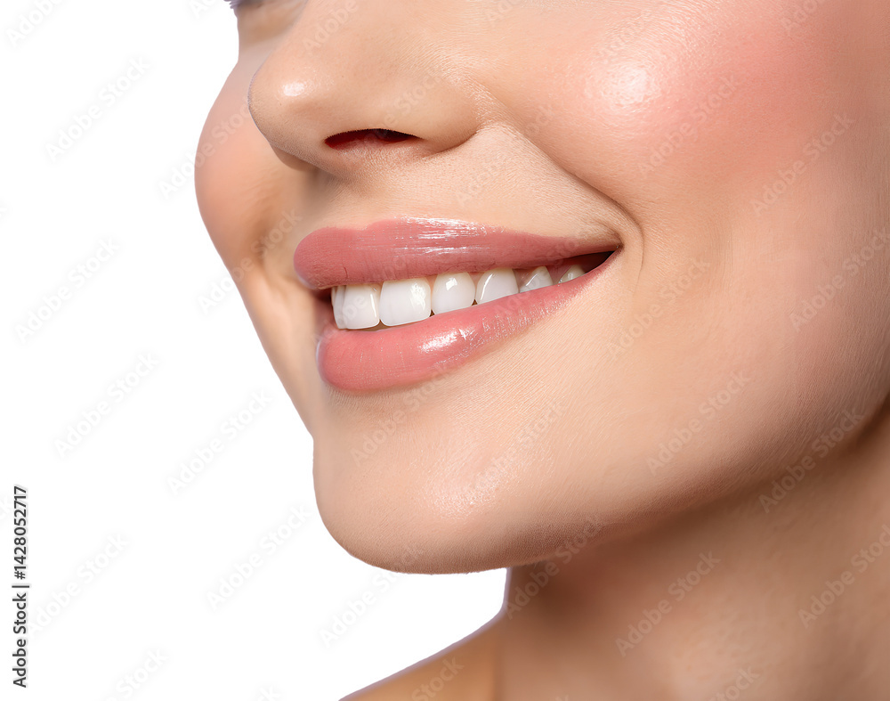 Obraz premium Close-Up of a Woman's Smile on White Background