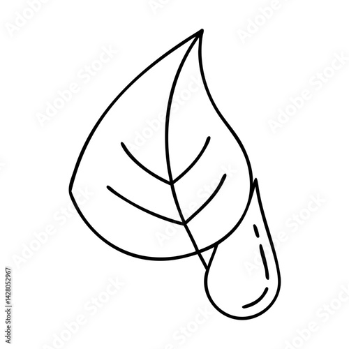 leaf with water drop icon, leaf with water drop line art - simple line art of leaf with water drop, perfect for leaf with water drop logos and icons