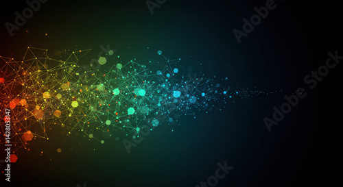 A colorful digital illustration depicting a complex network of lines and interconnected nodes.