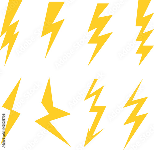  Yellow lightings  on white background,set of lightning,lightning bolt icon